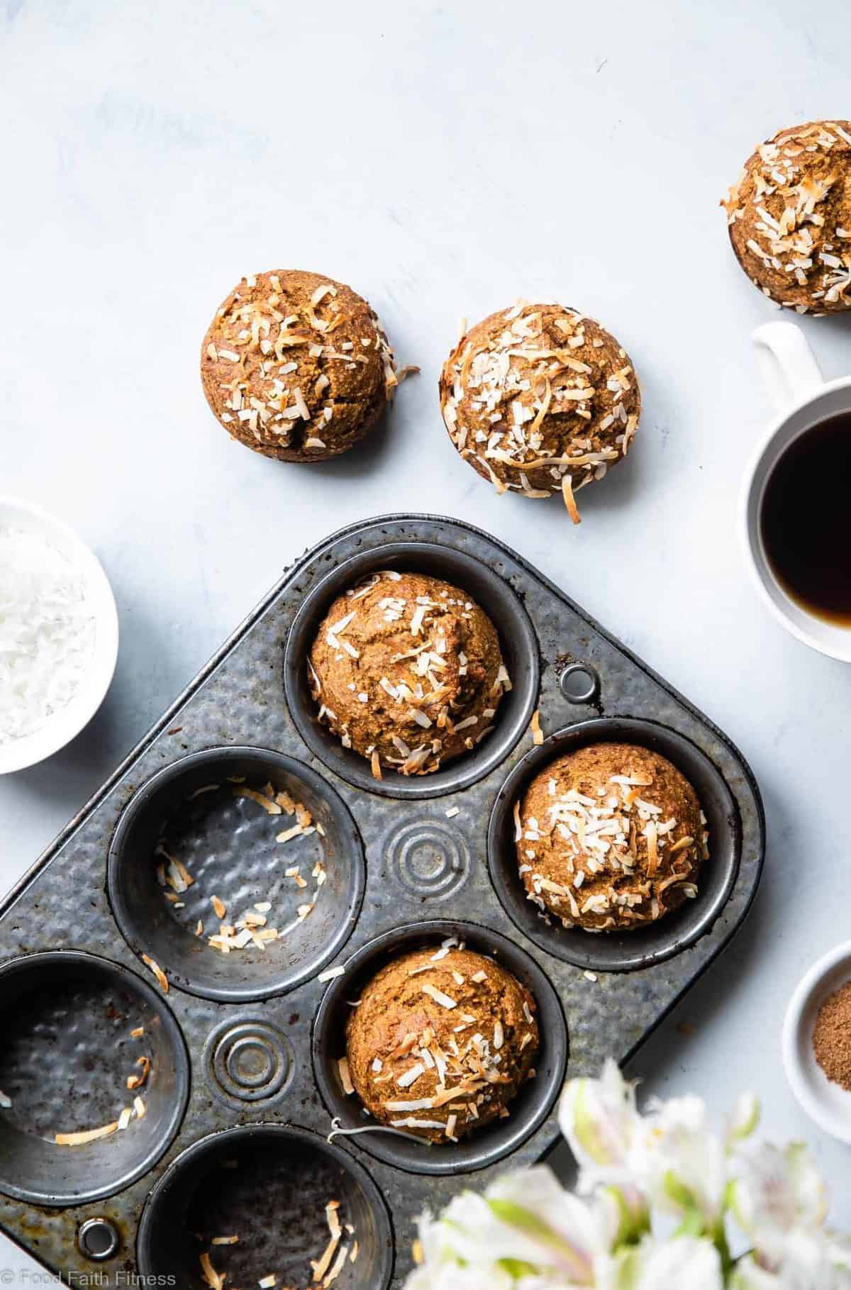 Sugar Free Gluten Free Oatmeal Carrot Muffins - These easy carrot muffins are naturally sweetened with dates and have a surprise, spicy-sweet kick! SO light and fluffy! Gluten free, healthy and tasty! | #Foodfaithfitness | #Glutenfree #Dairyfree #Healthy #Sugarfree #Muffins
