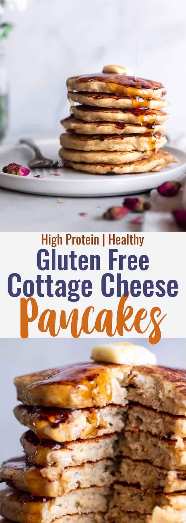 Fluffy Cottage Cheese Pancakes - These easy pancakes naturally gluten free and protein packed! Make them ahead for healthy breakfasts or make them on weekends! Great for kids and adults. | #Foodfaithfitness | #Glutenfree #healthy #breakfast #pancakes