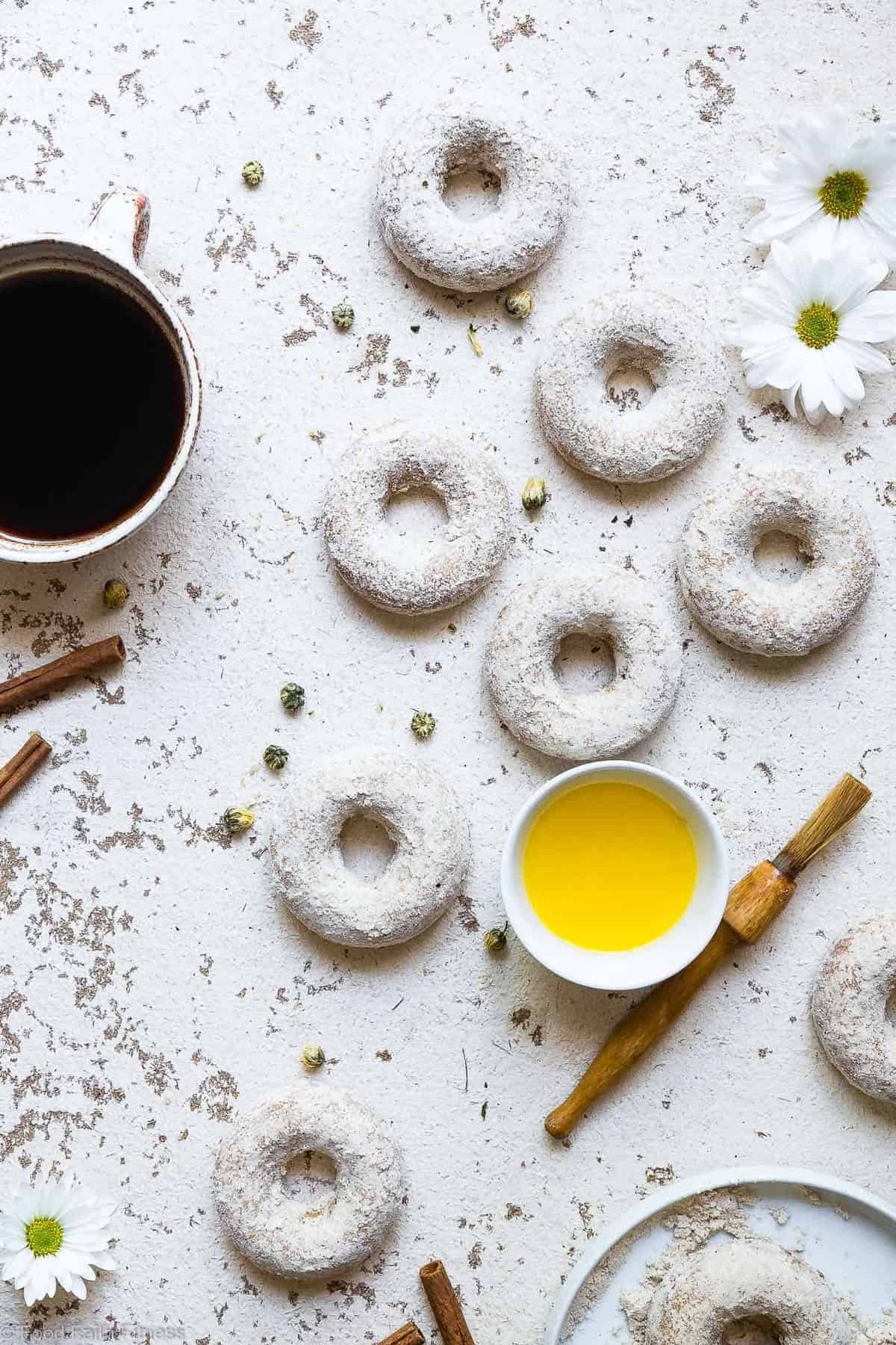 Cinnamon Baked Protein Donuts - This gluten free Healthy Protein Donuts Recipe is soft, fluffy and secretly protein packed! A perfect treat to curb your sweet tooth, and a dairy-free option is included! Great for kids and adults! | #Glutenfree #Dairyfree #Healthy #Donuts #Dessert