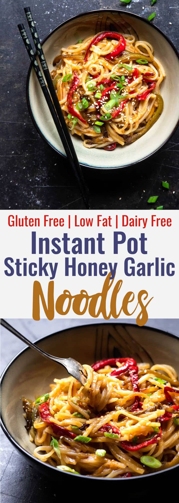 Honey Garlic Instant Pot Noodles - These Asian Instant Pot noodles are sticky, sweet and SO addicting! An EASY, gluten free dinner that even picky eaters will request! | #Foodfaithfitness | #glutenfree #InstantPot #healthy #dairyfree #vegetarian