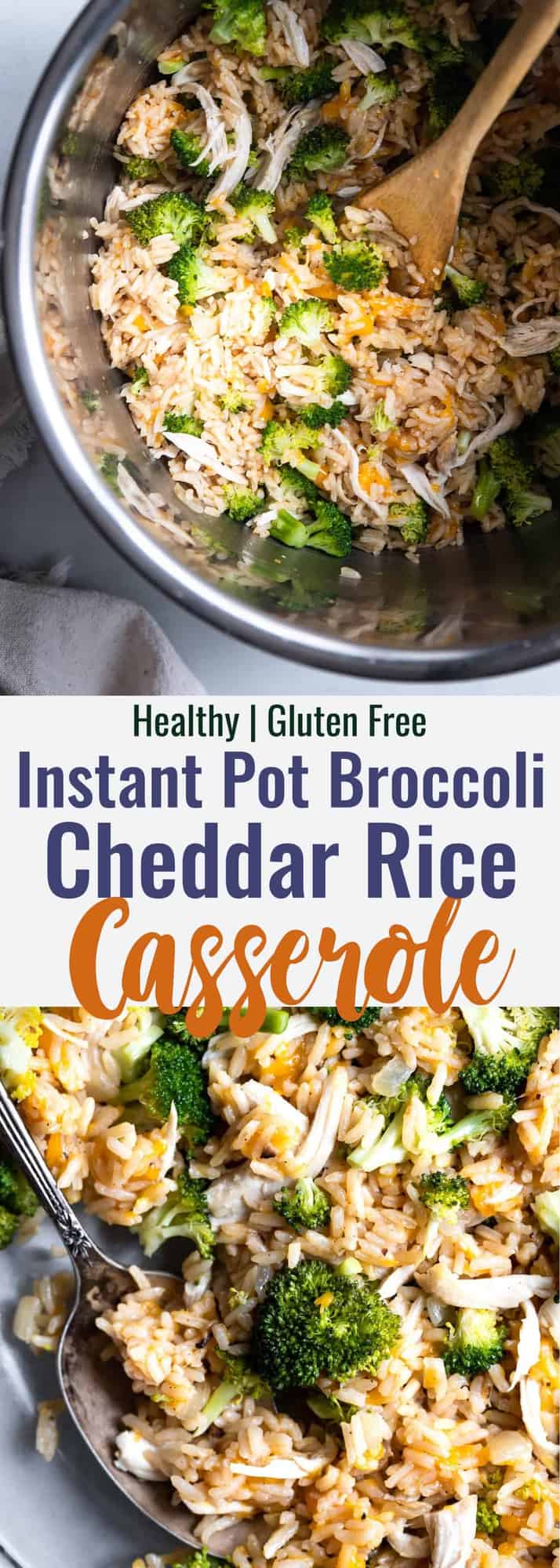 Instant Pot Broccoli Cheese and Chicken Rice Casserole - This gluten free Instant Pot chicken and rice casserole with broccoli is an easy, weeknight dinner that almost makes itself! Even picky kids will love it and great for meal prep! | #Foodfaithfitness | #healthy #glutenfree #Instantpot #dinner #kidfriendly