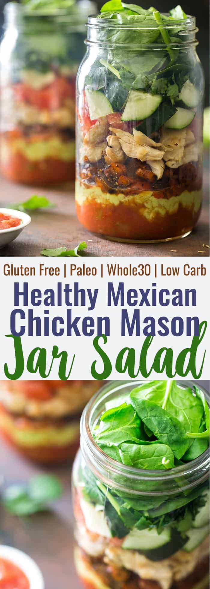 Healthy Taco Salad Recipe - Low carb, gluten free and Paleo friendly! It's served in a mason jar for a portable, easy lunch, that wont get soggy! | #Foodfaithfitness | #Glutenfree #Paleo #Lowcarb #Whole30 #mealprep