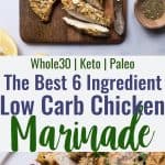 Easy Keto Chicken Marinade - This low carb, sugar free Chicken Marinade is the easiest and most versatile marinade for grilled chicken ever! Simple, made from pantry ingredients and gluten free/paleo/whole30! | #Foodfaithfitness | #glutenfree #paleo #lowcarb #keto #whole30