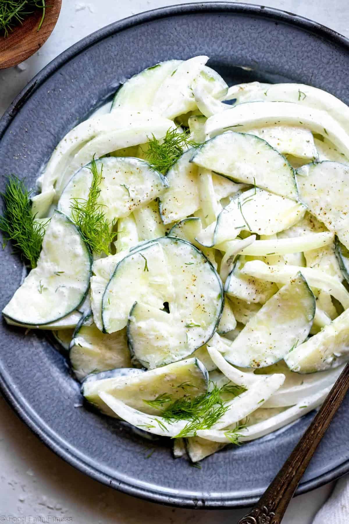 Close up of cucumber salad on a plate
