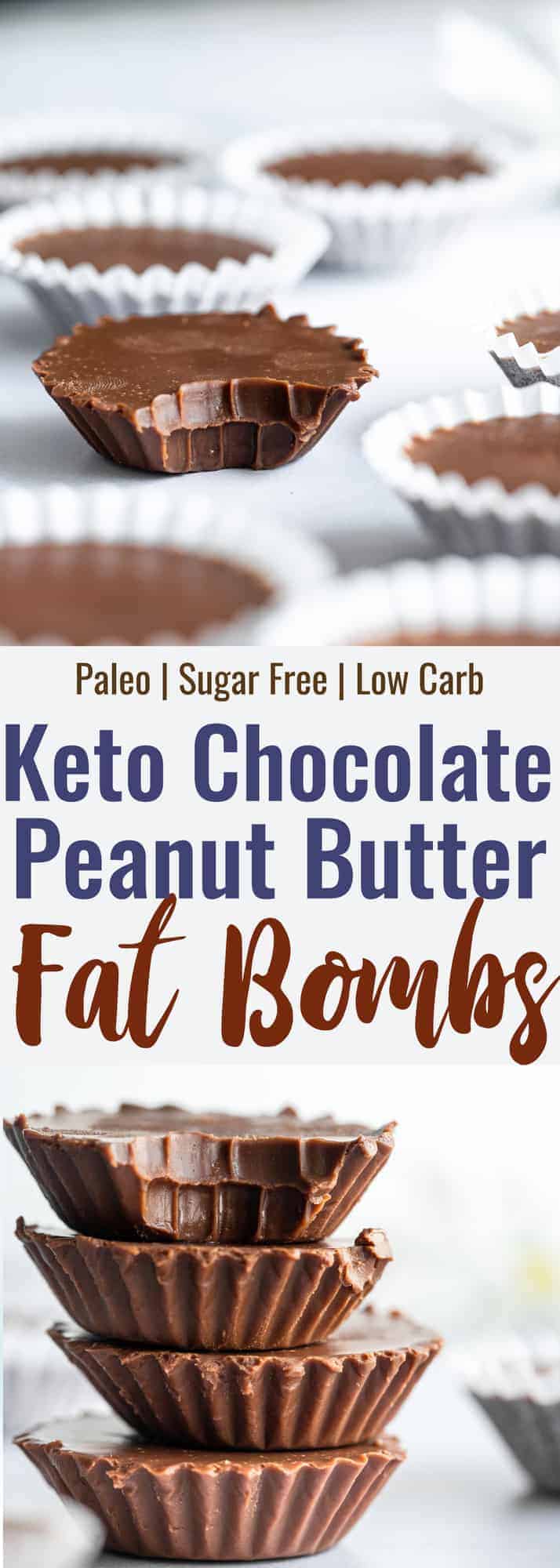 chocolate peanut butter keto fat bombs collage of 2 images
