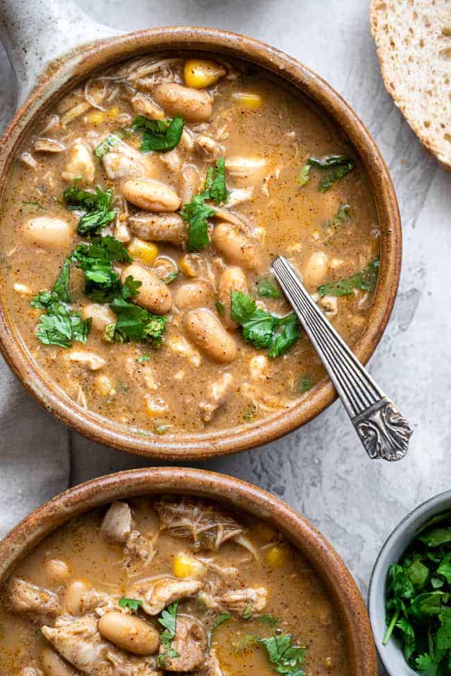 Healthy White Chicken Chili in the Crockpot | Food Faith Fitness