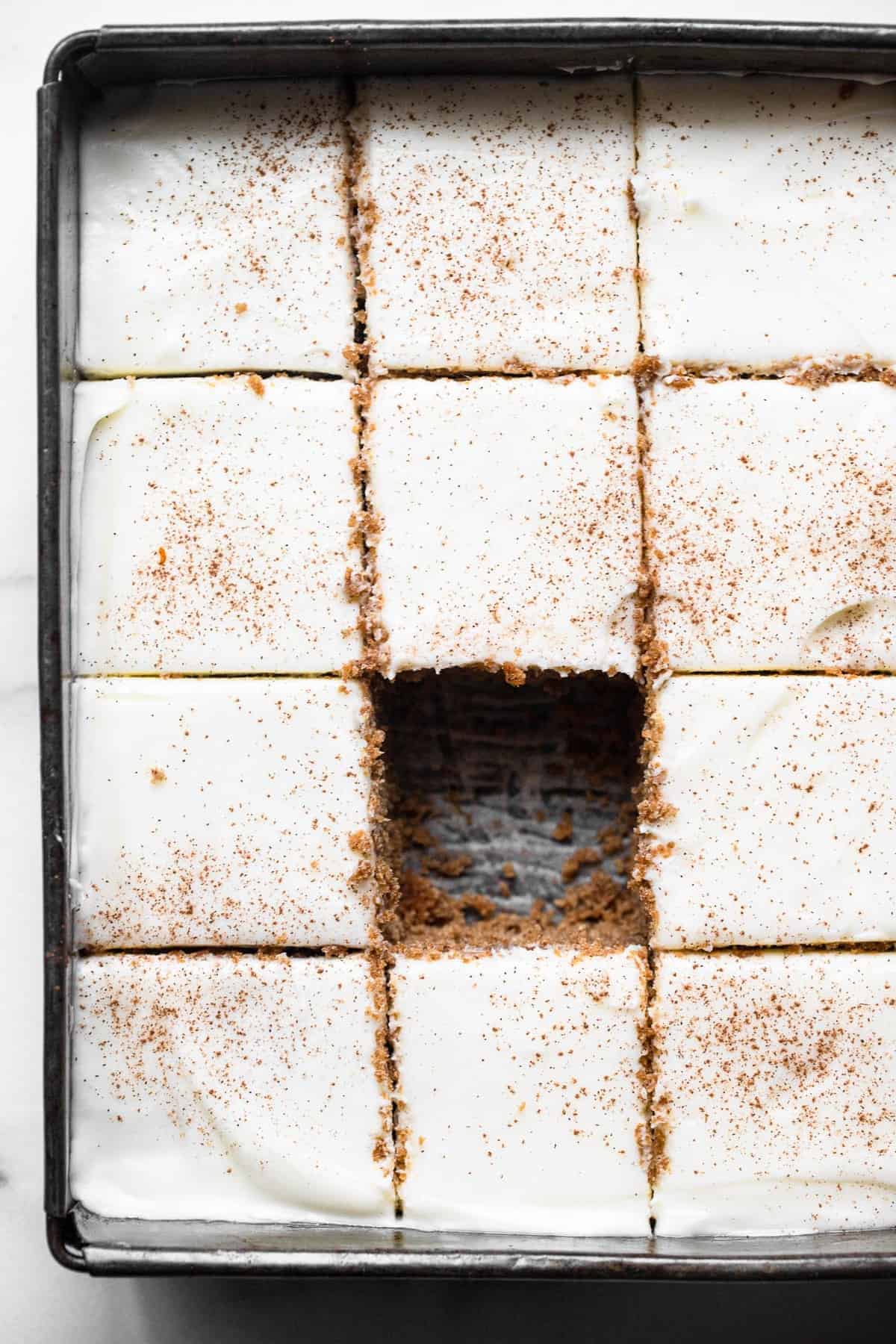 gluten free gingerbread cake in a square pan