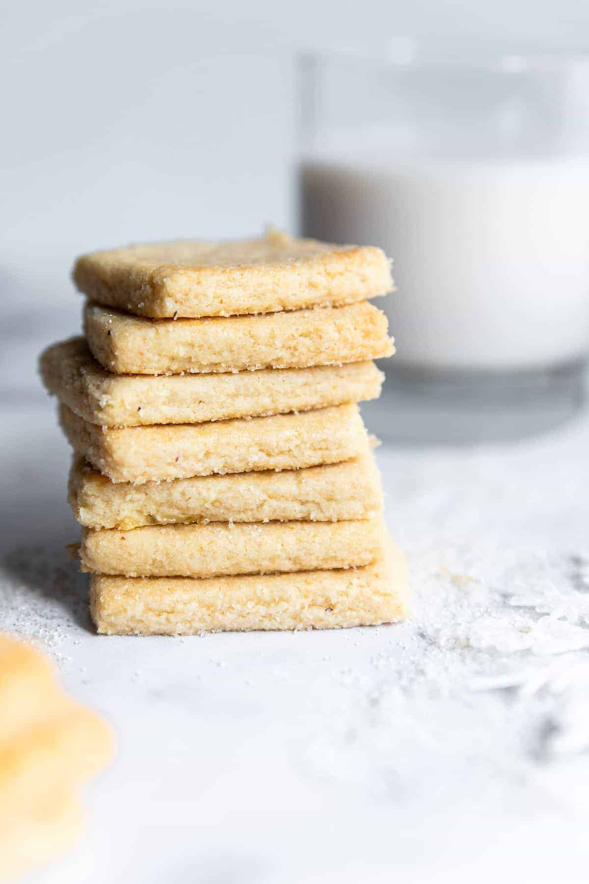 a stack of almond shortbread cookies