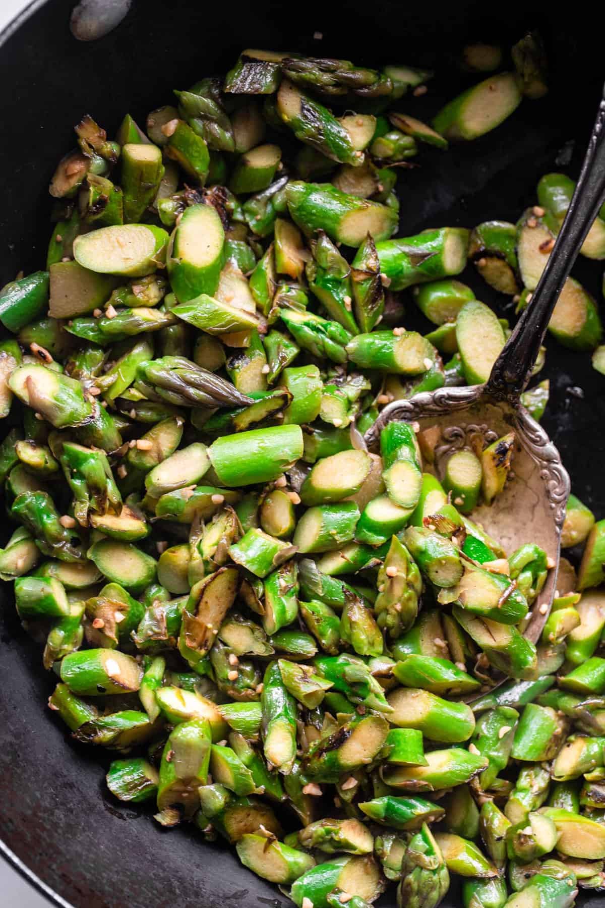 Asparagus Stir Fry In pan being cooked
