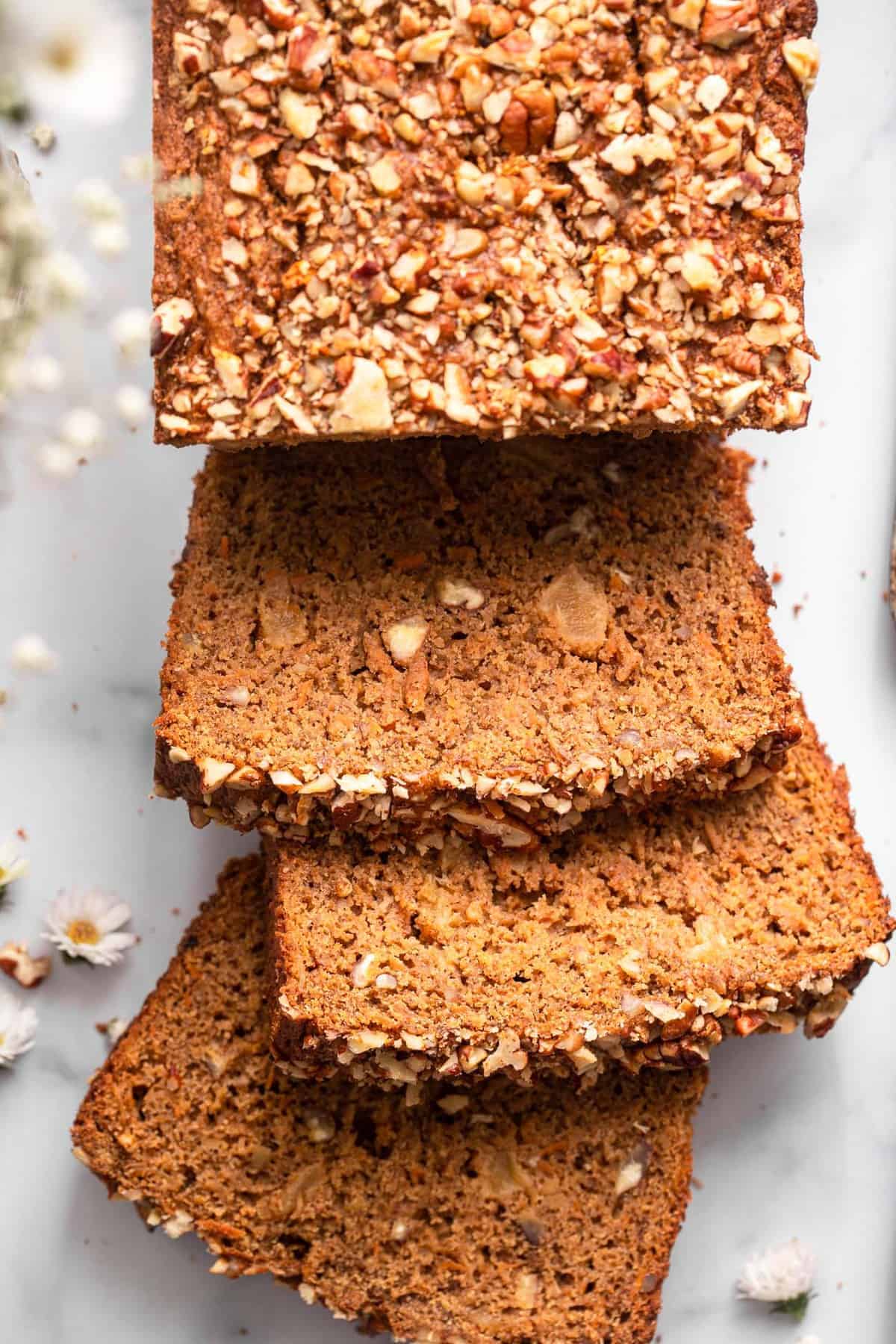 Carrot Bread Recipe close up of sliced ​​loaf