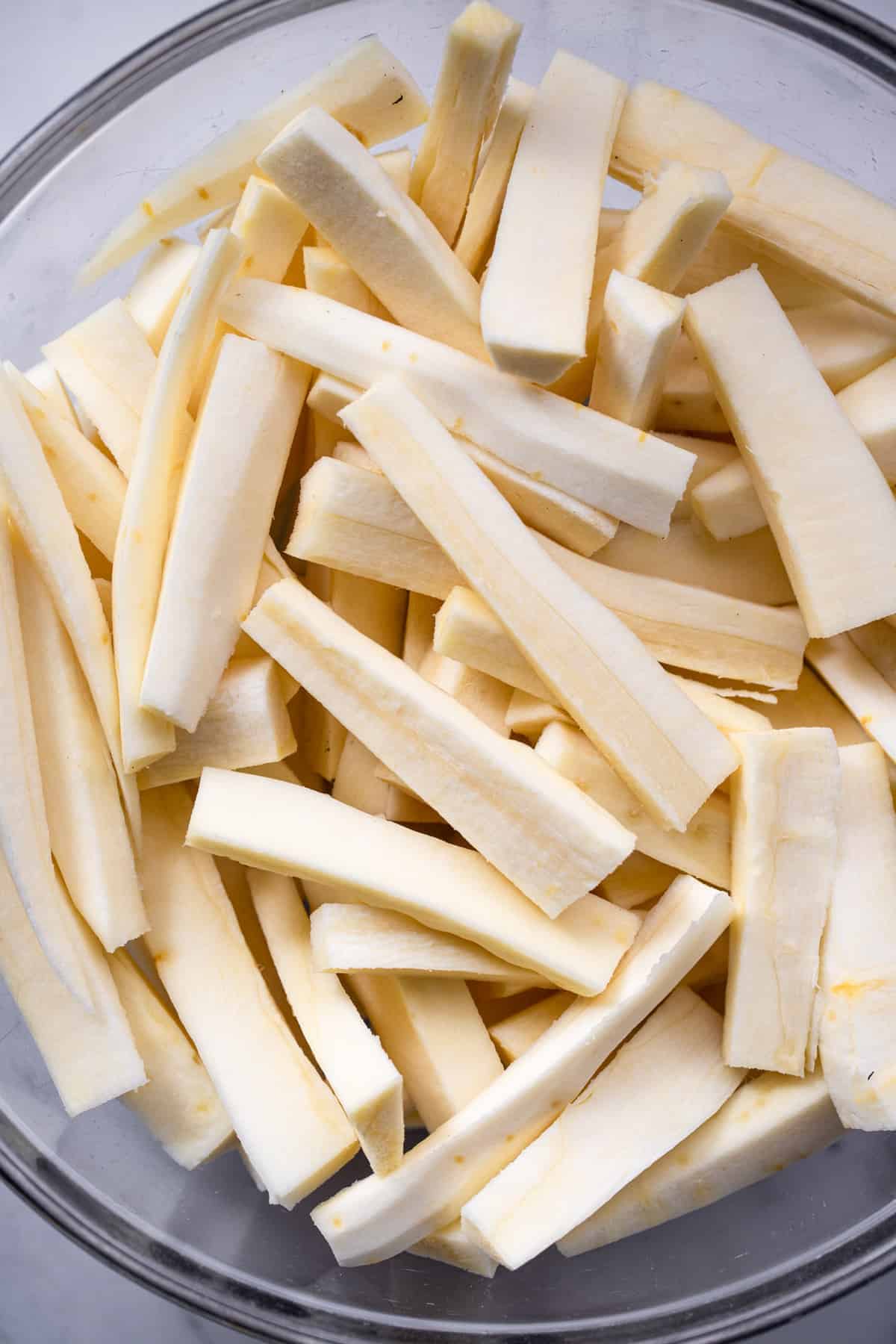 Parsnip Fries cut and ready to be bakes
