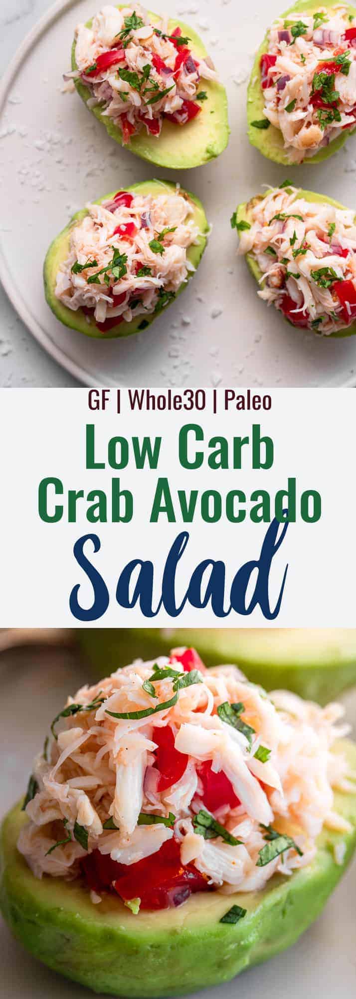 collage photo of crab avocado salad recipe