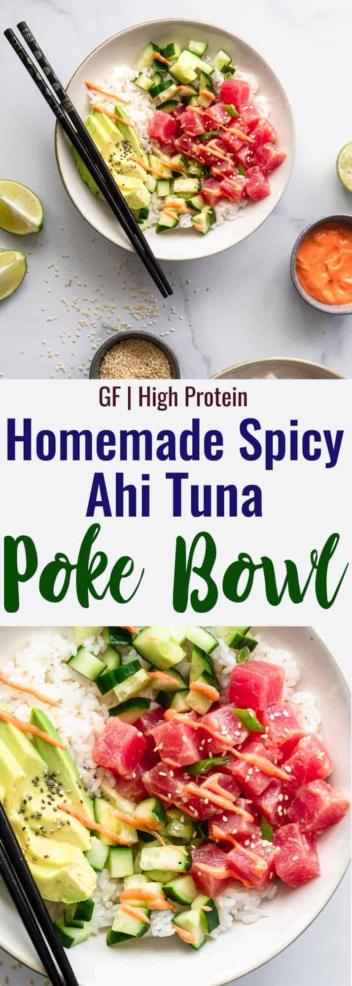 tuna poke bowl recipe collage photo