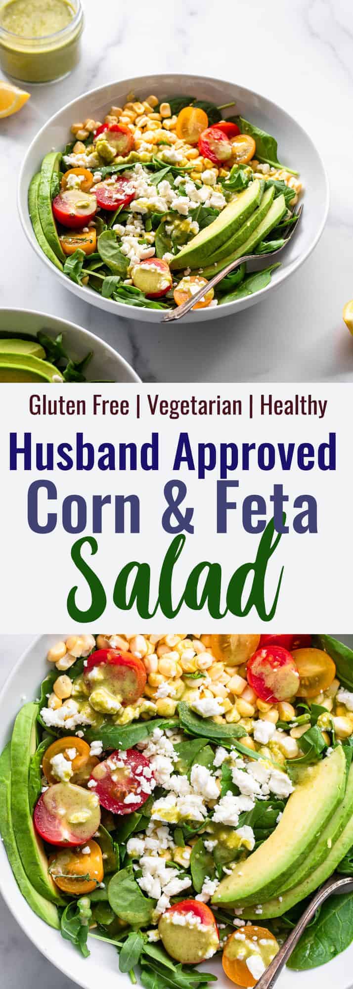 corn feta salad collage photo