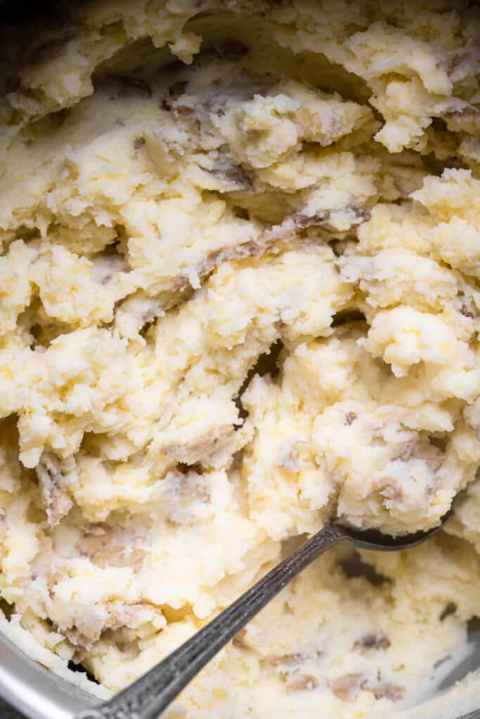 extreme close up of mashed potatoes without milk