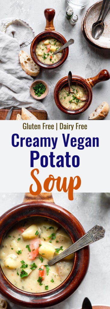 vegan potato soup collage photo