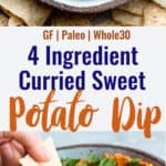 curry sweet potato almond butter dip collage photo