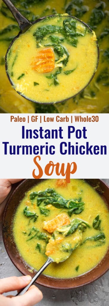 Whole30 Instant Pot Turmeric Tahini Chicken Soup collage photo