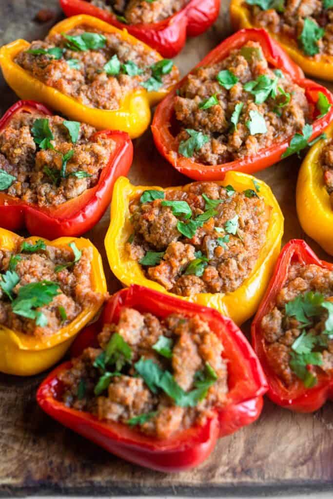 close up view of Whole30 Stuffed Peppers