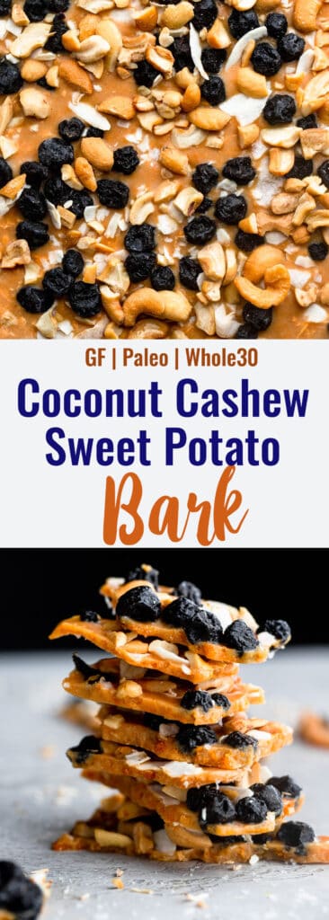 Sweet Potato Blueberry Coconut Cashew Bark collage photo