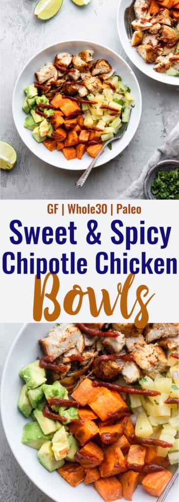 Chipotle Chicken Bowls with Pineapple Salsa collage photo