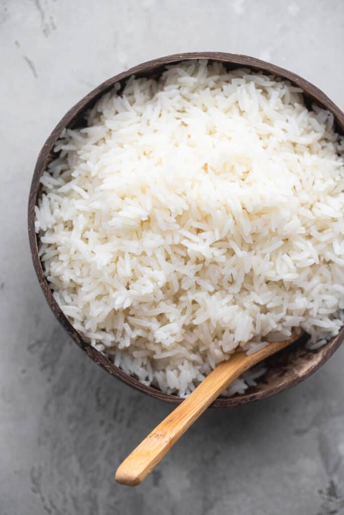 Instant Pot Coconut Rice in a bowl with a spoon
