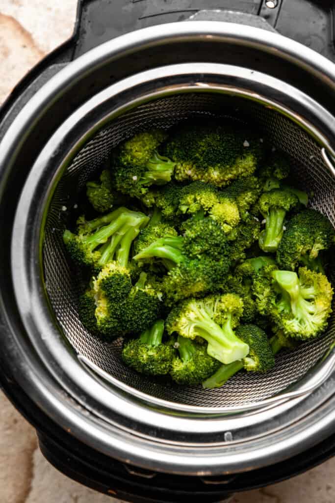 Instant Pot Steamed Broccoli ready to be cooked in instant pot