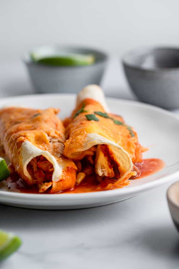 two Instant Pot Chicken Enchilada on a plate