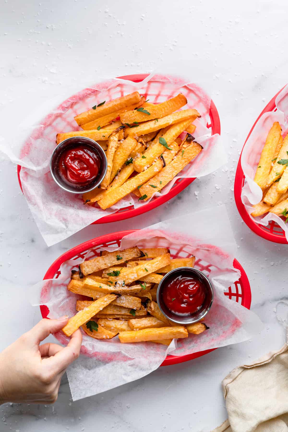 two baskets of Keto French Fries
