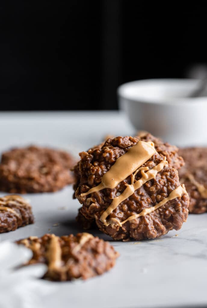 several Vegan No Bake Cookies on a table