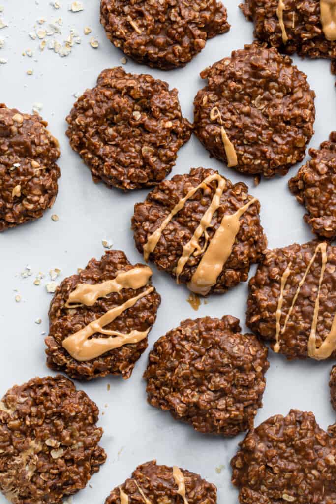 Vegan No Bake Cookies with peanut butter on top