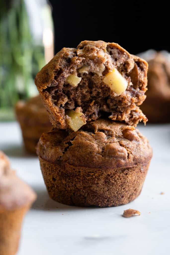 two Apple Banana Muffins stacked on top of each other