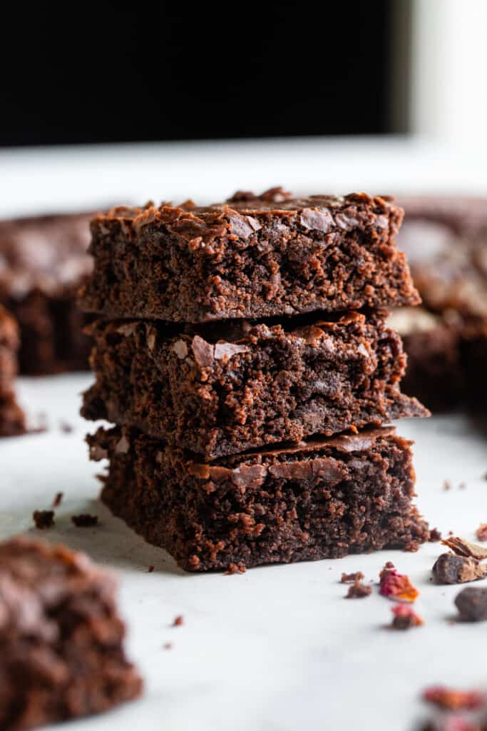 stack of three Eggless Brownies