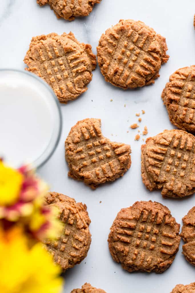 a batch of Sugar Free Peanut Butter Cookies on a table