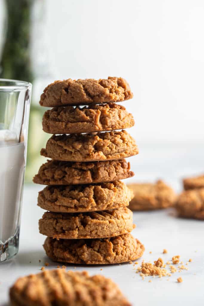 a big stack of Sugar Free Peanut Butter Cookies