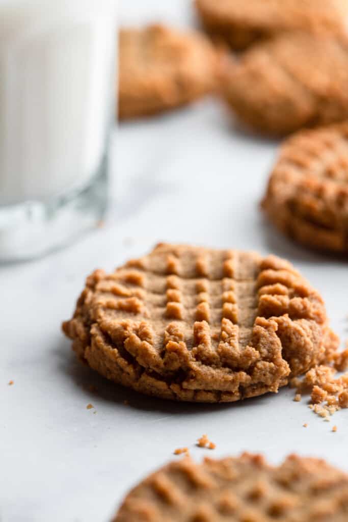 a Sugar Free Peanut Butter Cookies with milk on the side