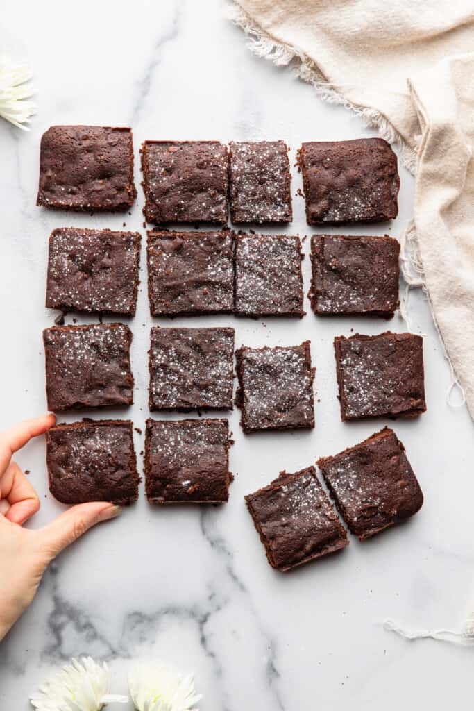 a bunch of Sugar Free Brownies in a row on a table