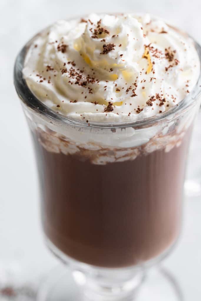 a glass mug of Vegan Hot Chocolate