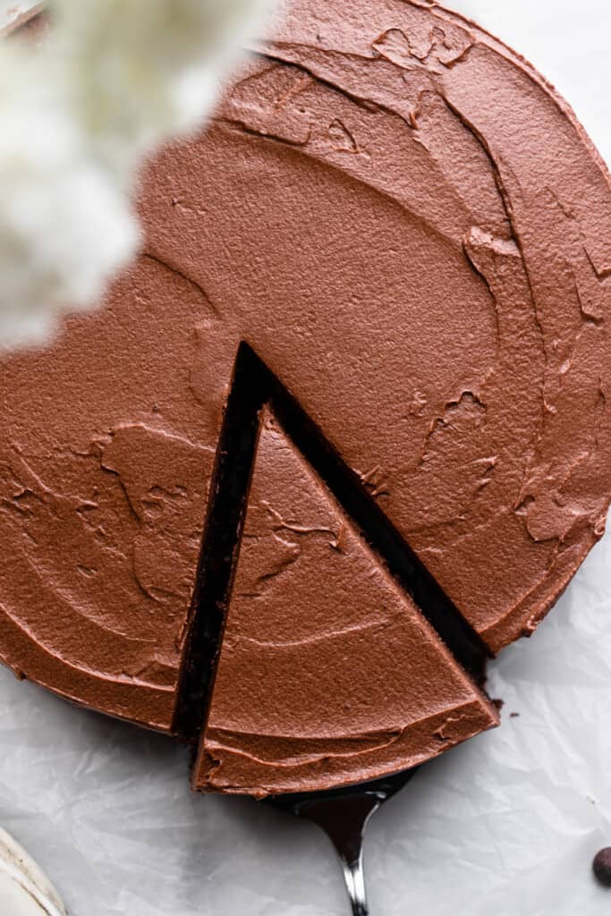 Almond Flour Chocolate Cake with a slice cut out
