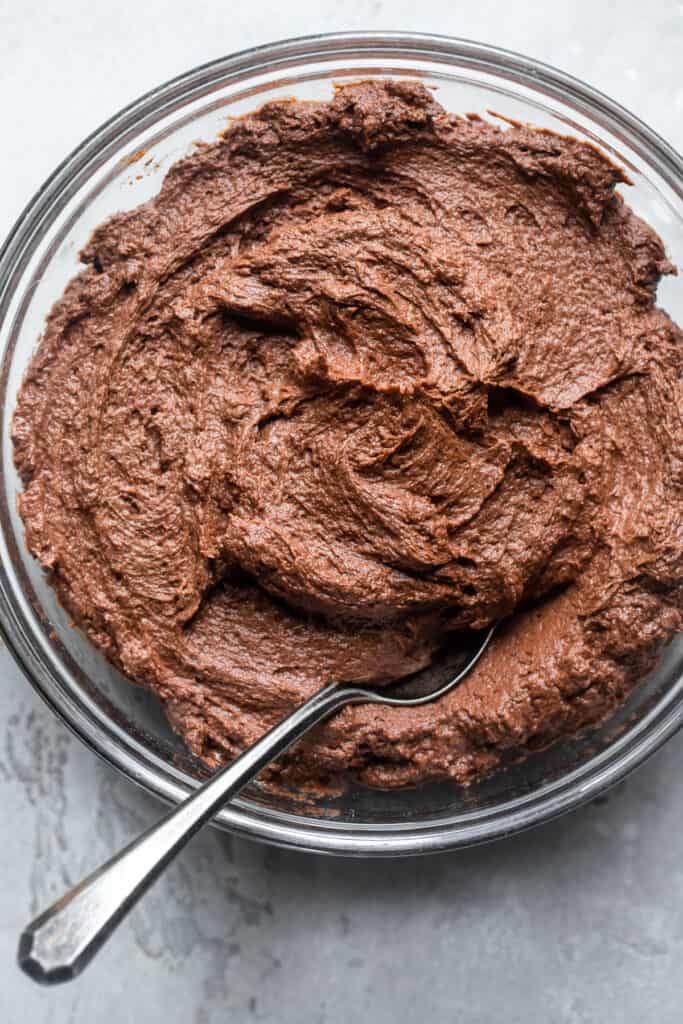 Keto Chocolate Frosting with a spoon