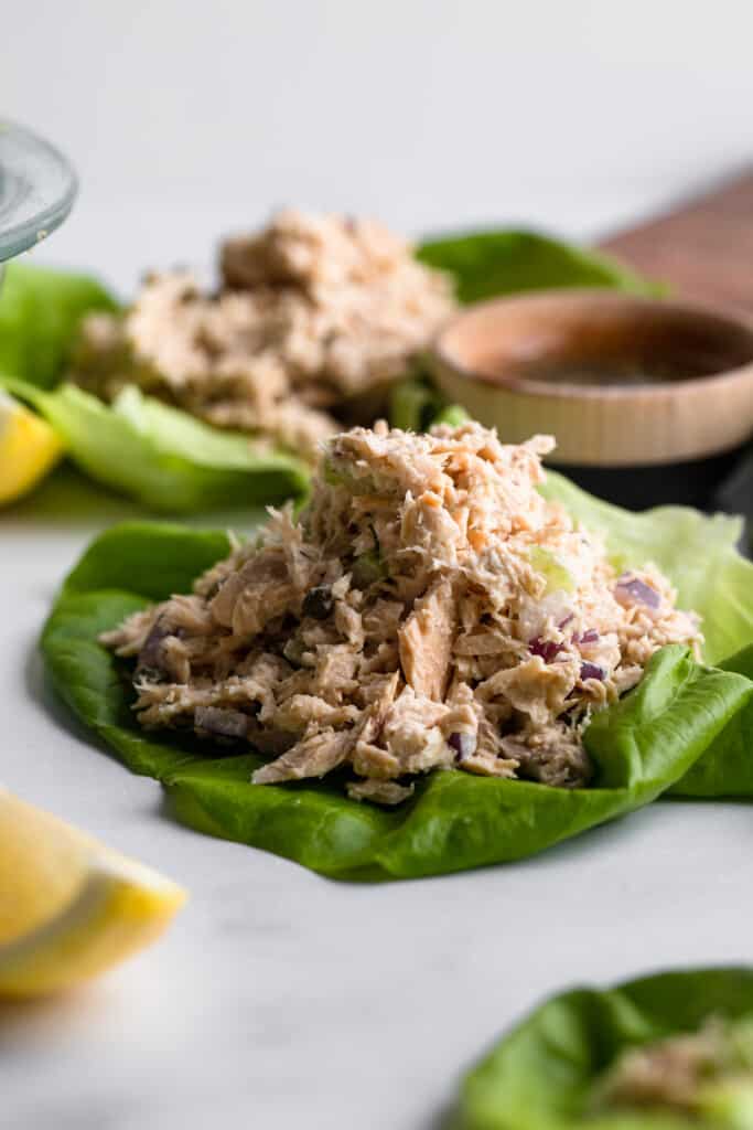 Keto Tuna Salad on a bed of lettuce
