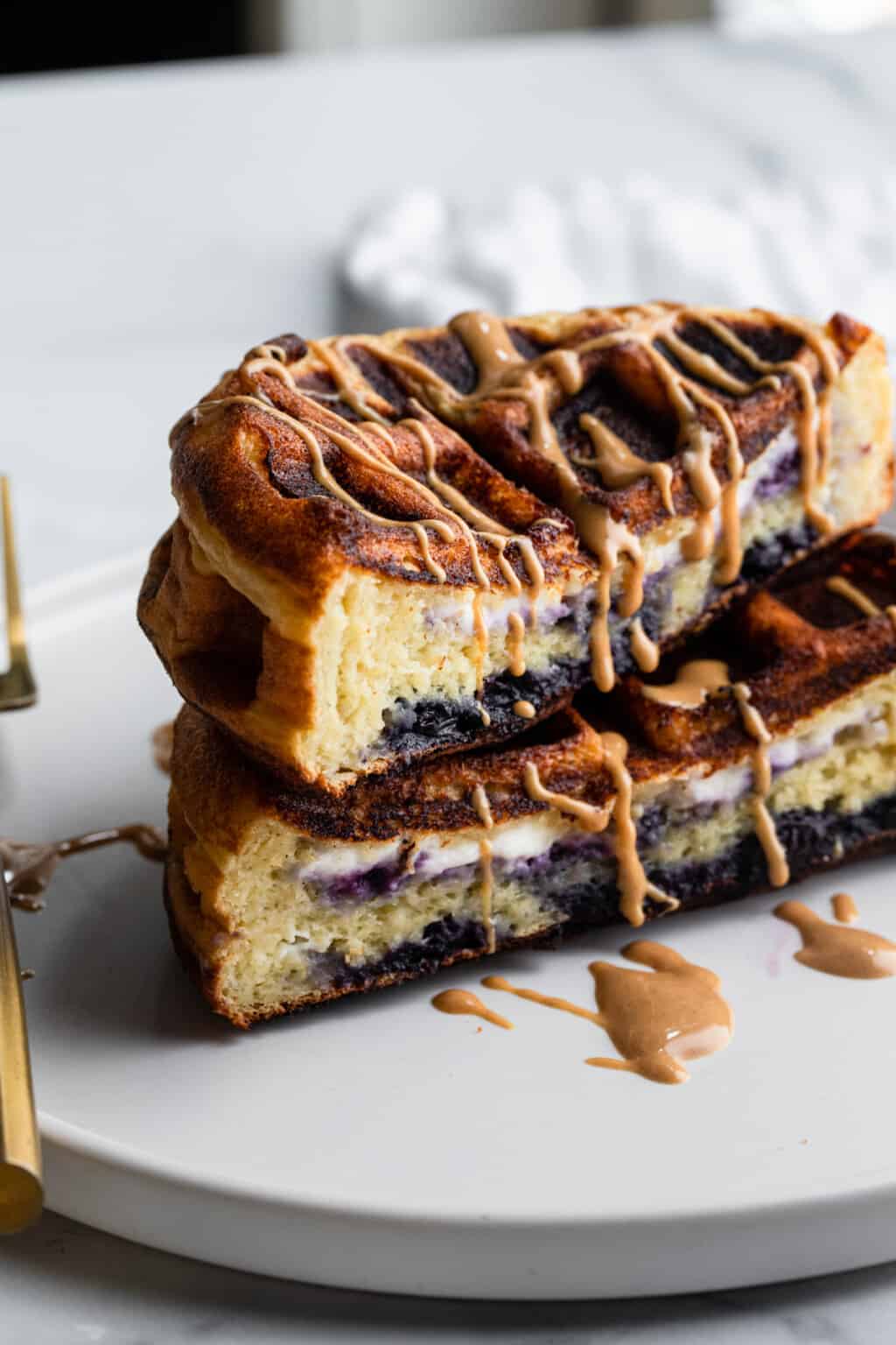 Blueberry Cheesecake Stuffed Protein Waffles - Food Faith Fitness