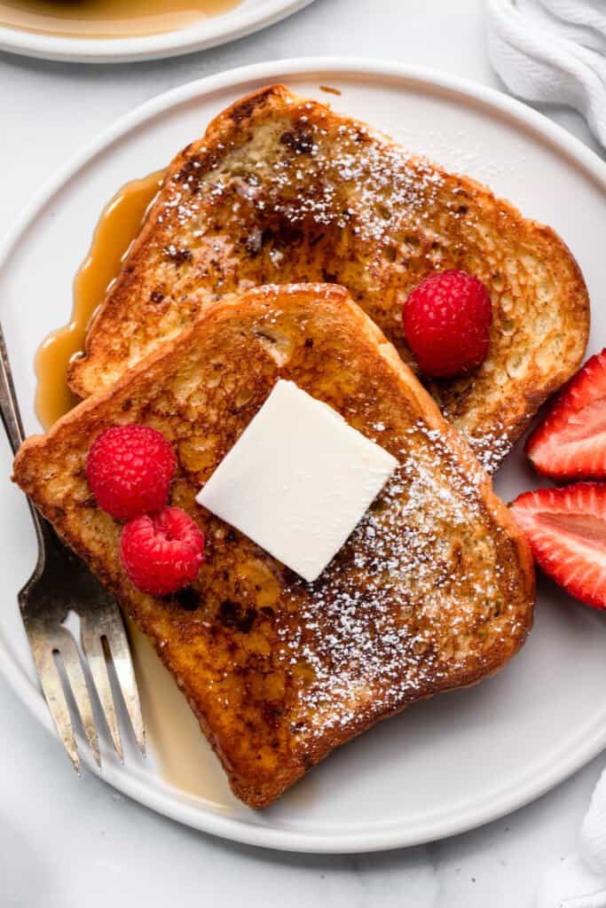 Healthy French Toast on a plate with a fork