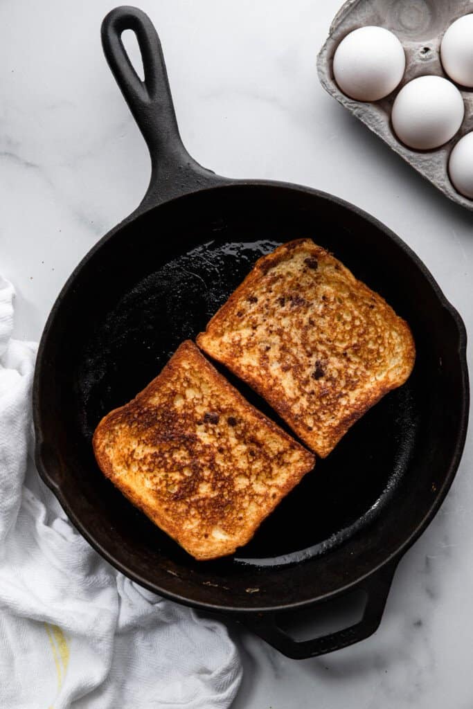 Healthy French Toast cooking in a skillet