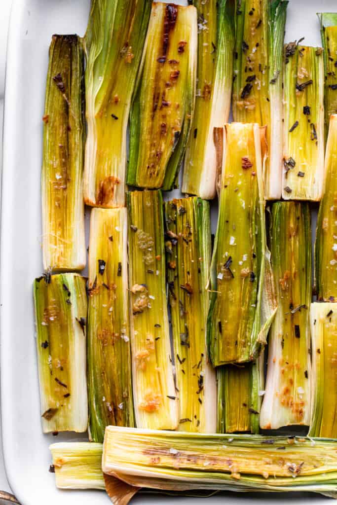 Roasted Leeks in a dish