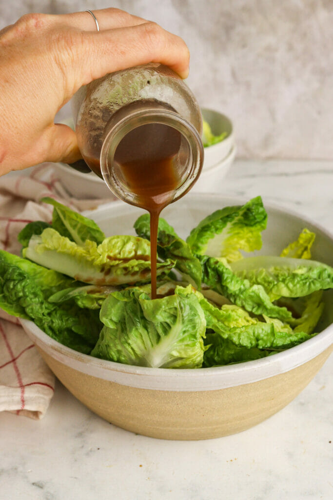Balsamic Dressing Recipe featured image below with lettuce