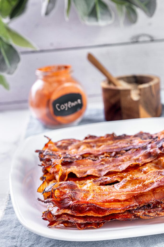 Baked Brown Sugar Bacon - the best bacon you'll ever have! side focus
