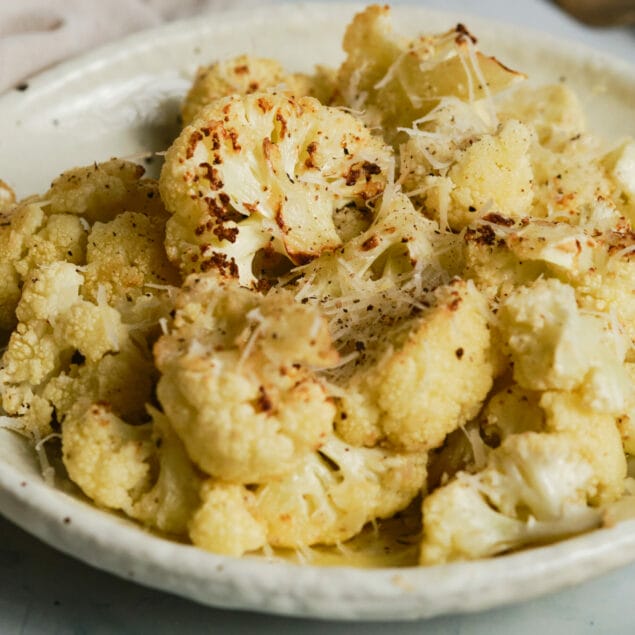 Easy Parmesan Roasted Cauliflower close up view