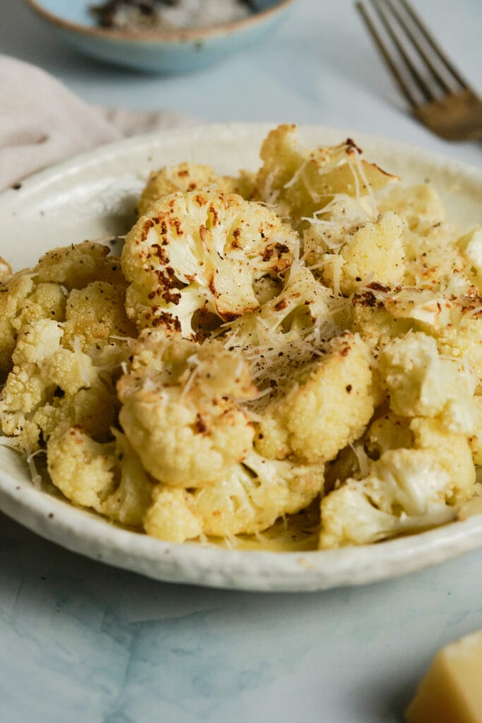 Easy Parmesan Roasted Cauliflower close up view