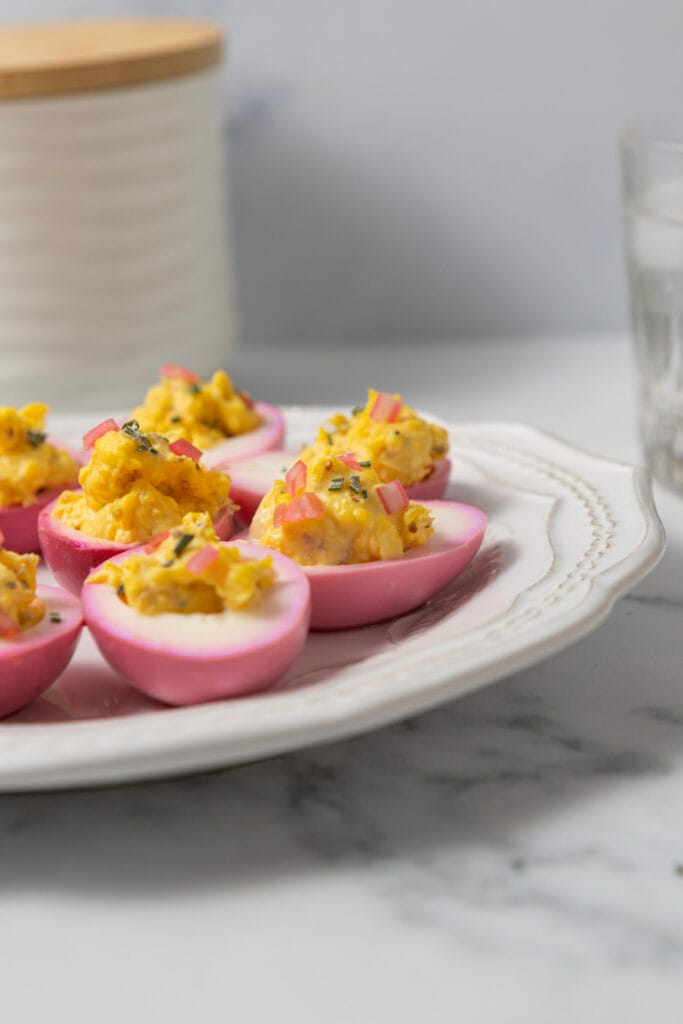 Beet Pickled Deviled Eggs featured image close up